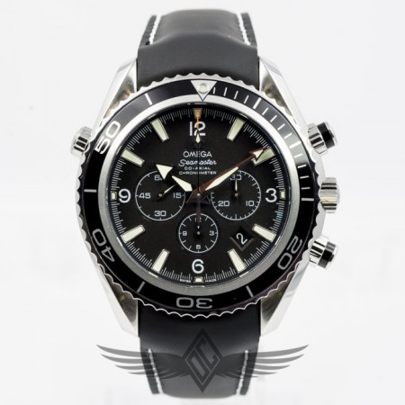 Omega Seamaster Planet Ocean 45mm Leather Strap Black Dial Black Bezel Watch 2910.50.81