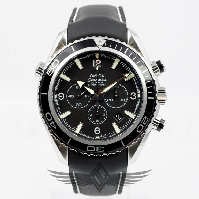 Omega Seamaster Planet Ocean 45mm Leather Strap Black Dial Black Bezel Watch 2910.50.81