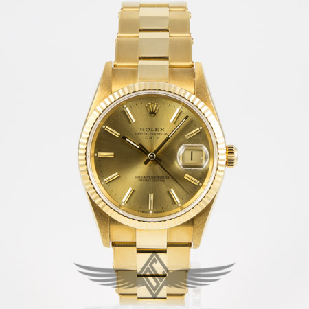 klinke kam ide Rolex Date Yellow Gold 34mm Oyster Bracelet Fluted Bezel | OC Watch Company  Watch Store