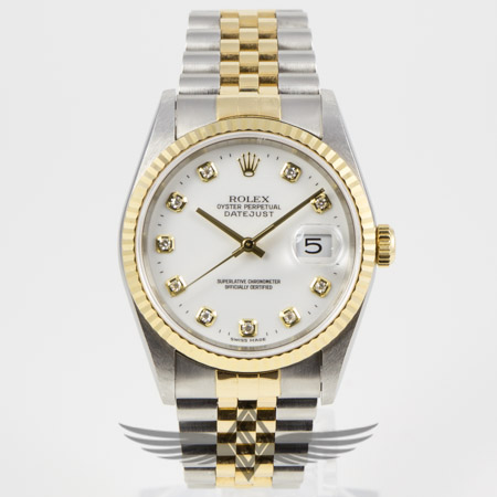 Rolex Datejust 36mm Steel and Yellow Gold White Diamond Dial 116233