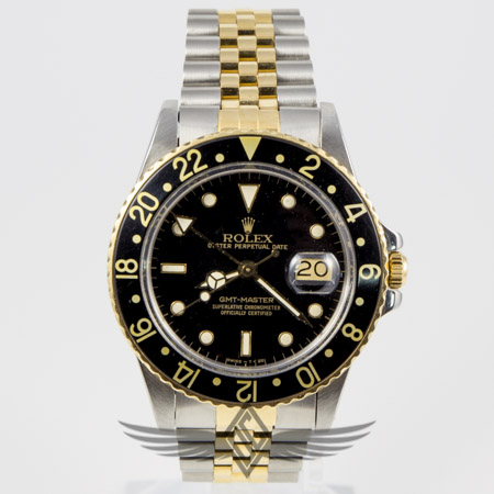 Rolex GMT Master steel yellow gold jubilee bracelet black dial automatic watch 16753