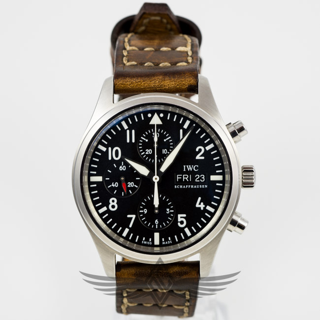 Custom Leather Strap Cream Stitching Deployment Buckle IWC Pilot IW3717 Day-Date Chronograph