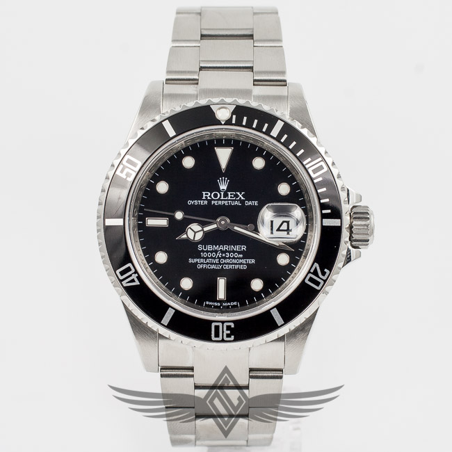 Rolex Submariner Stainless Steel Oyster Bracelet Black Dial Automatic Dive Watch 16610