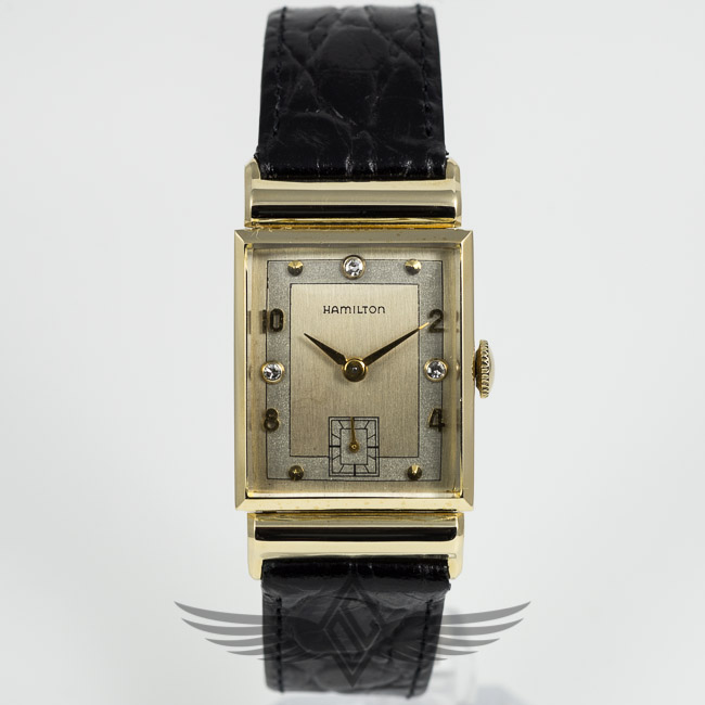 Hamilton Manual Wind 14K Yellow Gold Case Silver Diamond Dial Vintage Watch