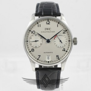 IWC Portuguese 7 Day Power Reserve IW5001 White Dial Blue Markers 3 Hertz 44 Jewel Automatic Movement 51010