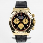 Rolex Daytona Yellow Gold Case Black Paul Newman Dial Yellow Sub Dials Black Crocodile Leather Strap Automatic Watch 116518