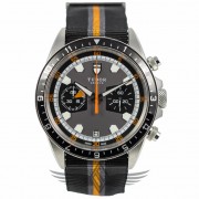Tudor Heritage Chronograph Grey Black Dial Black Orange NATO Woven Strap Stainless Steel Case Automatic Watch 70330N