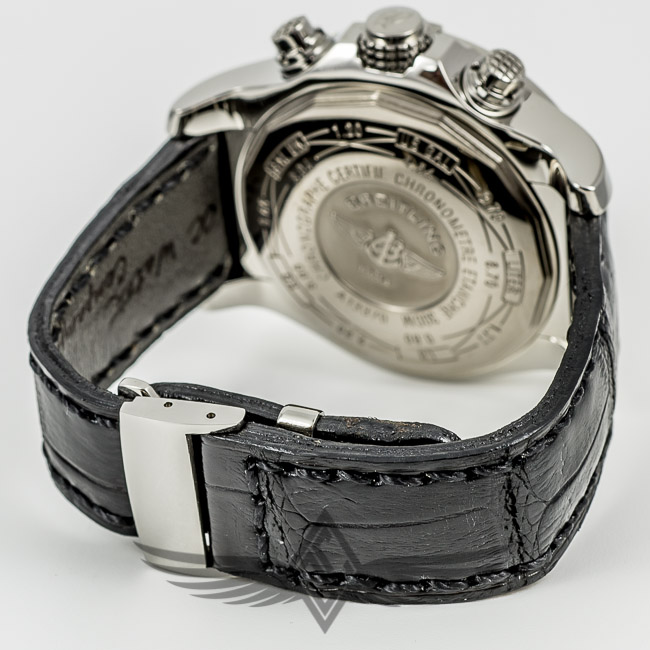 Breitling Super Avenger Stainless Steel 48mm Case Chronograph Black Dial Black Custom Crocodile Leather Strap A1337011