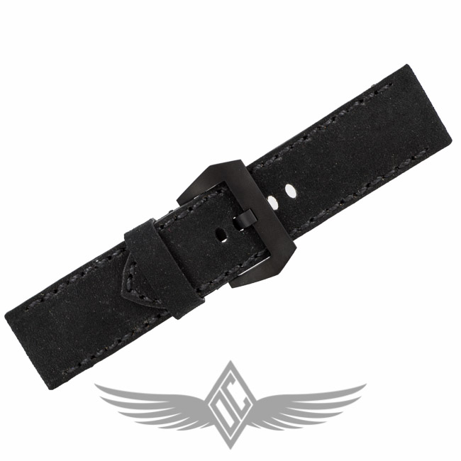 Custom Black Alcantara Strap for Panerai Watches 26mm X 26mm Black PVD Pre V Style Buckle