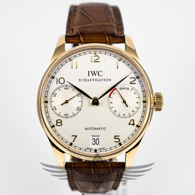 IWC Portuguese 7 Day Power Reserve 18k Rose Gold Case Alligator Strap White Dial Rose Arabic Numerals Automatic Watch IW5001-13