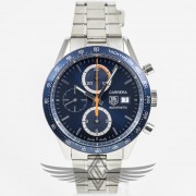 Tag Heuer Carrera Chronograph 42mm Stainless Steel Case Bracelet Blue Dial Orange Hand Automatic Watch CV2015.BA0786