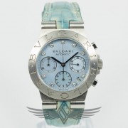 Bulgari Diagono Stainless Steel Case Blue Mother of Pearl Diamond Dial Chronograph Ladies Watch CH.35.S