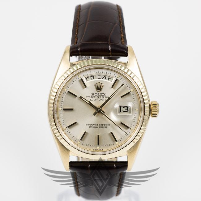 Rolex Day-Date President 18K Yellow Gold Silver Stick Dial Brown