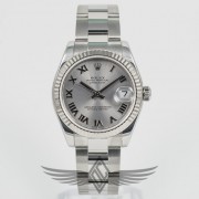 Rolex Datejust 31mm Mid Size Stainless Steel Oyster Bracelet Rhodium Roman Dial White Gold Fluted Bezel Ladies Watch 178274