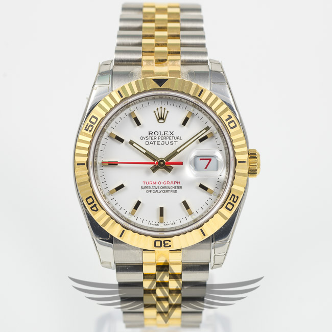 Rolex Datejust 36mm Stainless Steel Yellow Gold Jubilee Bracelet Thunderbird Bezel White Stick Dial Automatic Watch 116263