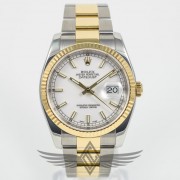 Rolex Datejust 36mm Stainless Steel Yellow Gold Oyster Bracelet Fluted Bezel White Stick Dial Automatic Watch 116233