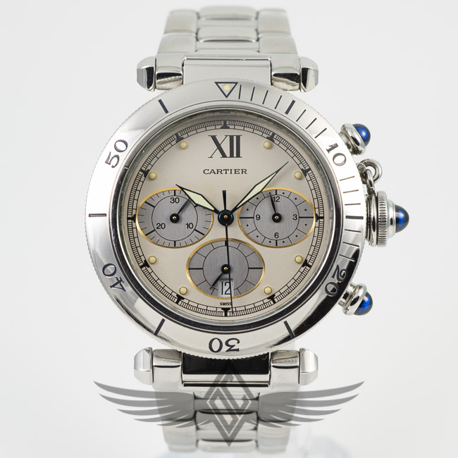 Cartier Pasha 40mm Chronograph Stainless Steel Bracelet Silver Dial Quartz Watch