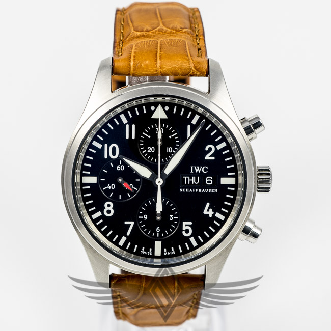IWC Pilot Day Date Chronograph 42mm Stainless Steel Case Black Dial Automatic Watch IW3717