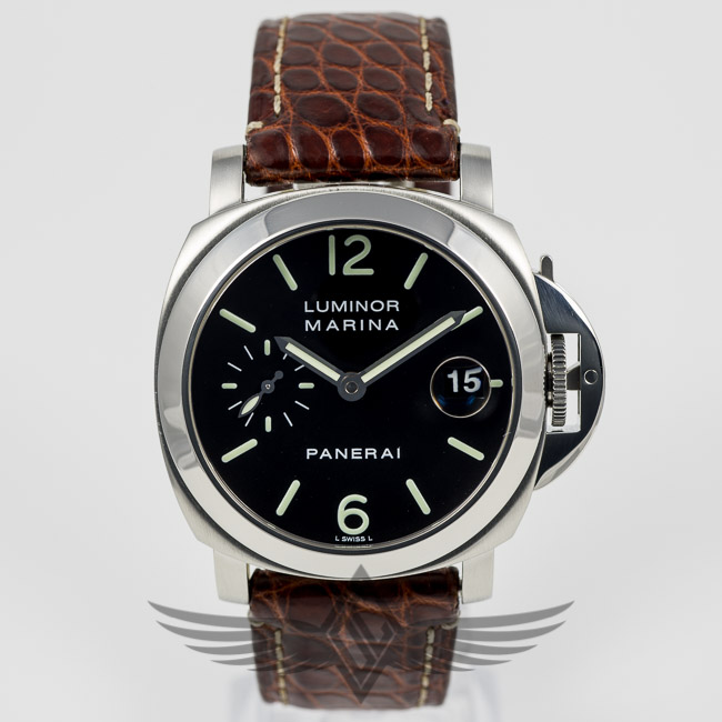 Panerai PAM00048 Luminor Marina 40mm Black Painted Dial Stainless Steel Case Alligator Strap Automatic Watch PAM48C