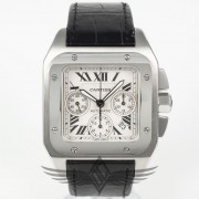 Cartier Santos XL Chronograph White Dial Black Crocodile Strap Automatic Watch W20090X8
