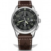 Victorinox Swiss Army AirBoss Mechanical Chronograph 42mm Steel Case Leather Strap Grey Dial Mens Watch 241597