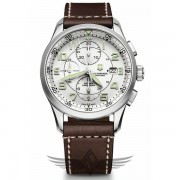 Victorinox Swiss Army AirBoss Mechanical Chronograph 42mm Steel Case Leather Strap White Dial Mens Watch 241598