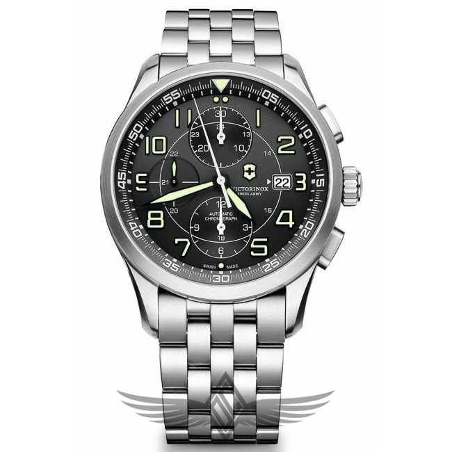 Victorinox Swiss Army AirBoss Mechanical Chronograph 42mm Steel Case and Bracelet Grey Dial Mens Watch 241620