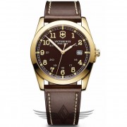 Victorinox Swiss Army Infantry 40mm Gold PVD Case Leather Strap Brown Dial Quartz Watch 241645