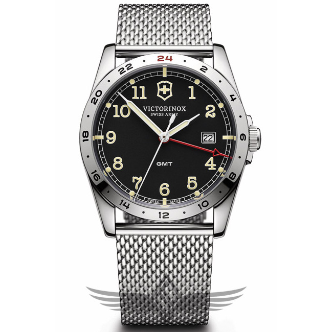 Victorinox Swiss Army Infantry 40mm GMT Black Dial Steel Bracelet Quartz Watch 241649