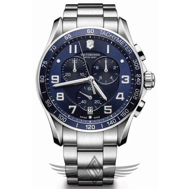 Victorinox Swiss Army Chrono Classic XLS 45mm Steel Case and Bracelet Blue Dial and Bezel Quartz Watch 241652