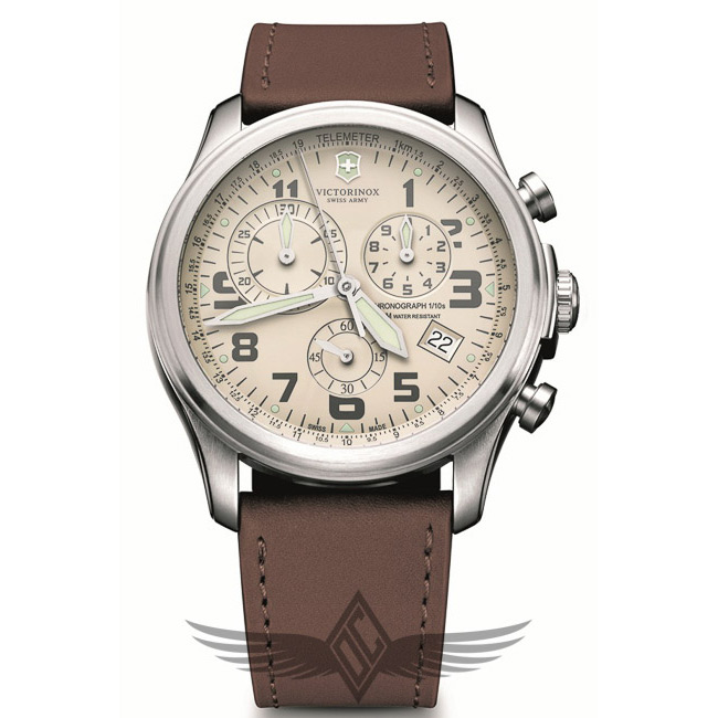 Victorinox Swiss Army Infantry Vintage 38mm Chronograph Cream Dial Leather Strap Quartz Watch 249050