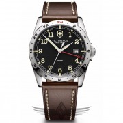 Victorinox Swiss Army Infantry 40mm GMT Black Dial Leather Strap Quartz Watch 241648