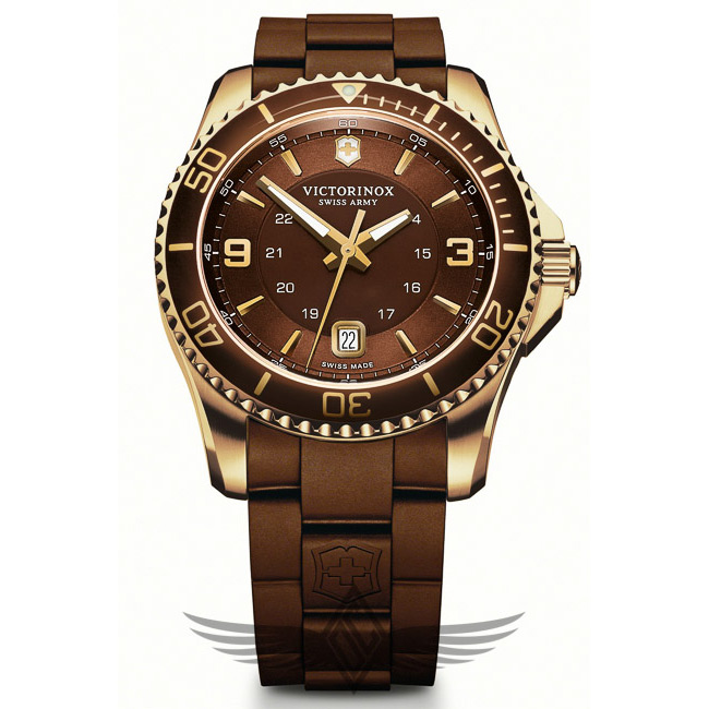 Victorinox Swiss Army Maverick 43mm Gold PVD Case Chocolate Dial and Bezel Rubber Strap Watch 241608