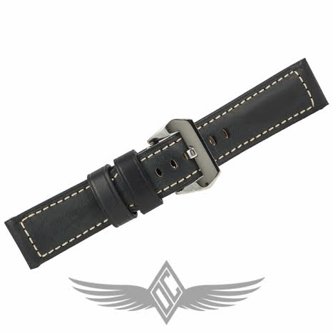 Panerai Style Black Calf Leather White Stitch 24mm X 22mm Replacement Watch Strap for Luminor Watches