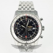 Breitling Navitimer World GMT 46mm Black Dial Stainless Steel Bracelet Automatic Chronograph Watch A24322