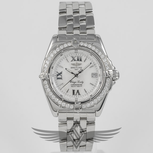 Breitling Wings Lady 31mm Stainless Steel Case Diamond Bezel Mother of Pearl Dial Ladies Watch A67350