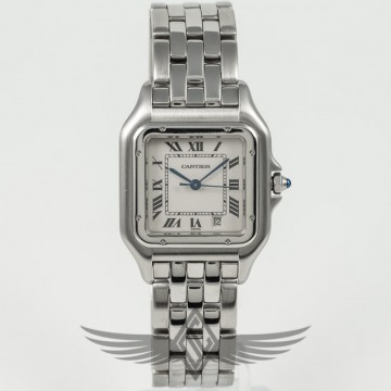 Cartier Panthere Stainless Steel Bracelet White Dial Blue Hands Quartz Ladies Watch