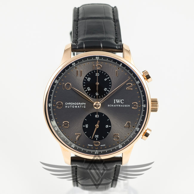 IWC Portuguese 41mm Rose Gold Case Ardoise Dial Black Sub Dials Automatic Chronograph Watch IW371482
