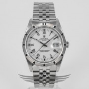 Rolex Date 34mm Stainless Steel Case Engine Turn Bezel Jubilee Bracelet White Roman Dial Automatic Watch 15210