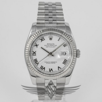 Rolex Datejust 36mm Stainless Steel Case White Gold Fluted Bezel Jubilee Bracelet White Roman Dial Automatic Watch 116234