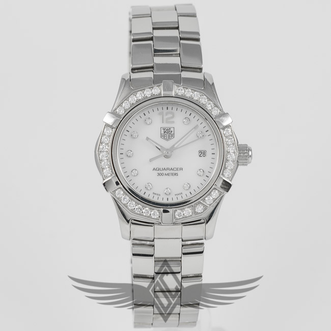 Tag Heuer Aquaracer Stainless Steel Case Diamond Bezel Mother of Pearl Diamond Dial Ladies Watch WAF1416