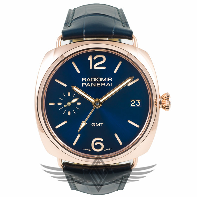 Panerai PAM00598 Radiomir GMT Oro Rosso 47mm Red Gold Case Blue Dial Sekeletonized P.3001/10 Manual Wind Movement Special Edition Watch PAM598