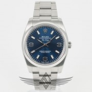 Rolex Air King 34mm Stainless Steel Case Smooth Bezel Oyster Bracelet Blue 3-6-9 Dial Automatic Watch 114200