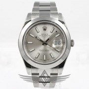Rolex Datejust 2 41mm Steel Case Silver Stick Dial Smooth Steel Bezel Steel Oyster Bracelet Watch 116300