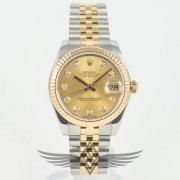 Rolex Datejust 31mm Steel Case Champagne Diamond Dial Yellow Gold Fluted Bezel Steel and Gold Jubilee Bracelet Automatic Watch 178273