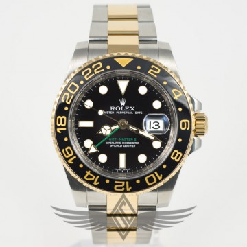 Rolex GMT-Master 2 40mm Steel Case Black Ceramic Bezel Black Dial Steel and Gold Oyster Bracelet Automatic Watch 116713