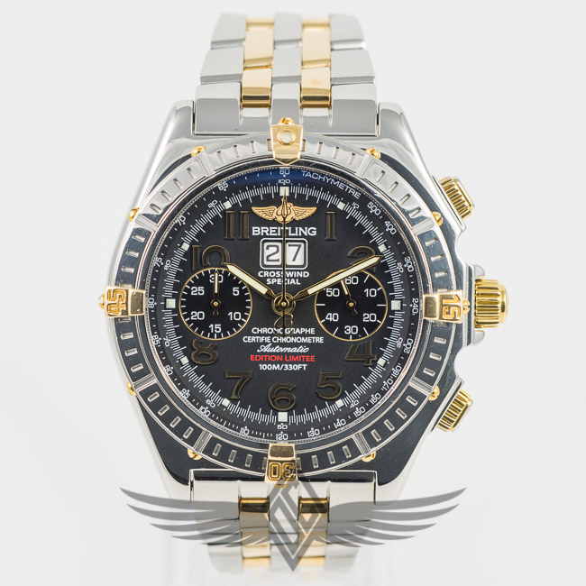 Breitling Crosswind 45mm Steel Case Black Dial Large Date Steel and Gold Bracelet Limited Edition Automatic Chronograph Watch B44356