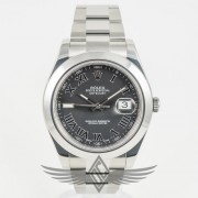 Rolex Datejust 2 41mm Steel Case and Oyster Bracelet Smooth Bezel Black Roman Numeral Dial Automatic Watch 116300